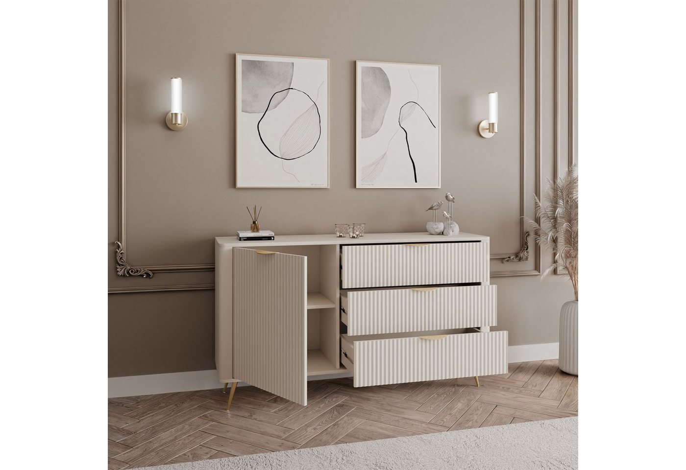 Lookway Kommode SCARLETT 138 1D3S mit Schubladen, Breite: 138 cm, Höhe: 81 cm, Tiefe: 38 cm – Bild 4 von 5