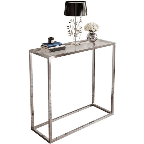 Lookway Konsolentisch MODERN GLASS mit silberfarbenem, verchromtem Gestell (1x Konsole), Breite: 80/100 cm, Höhe: 79 cm, Tiefe: 30 cm