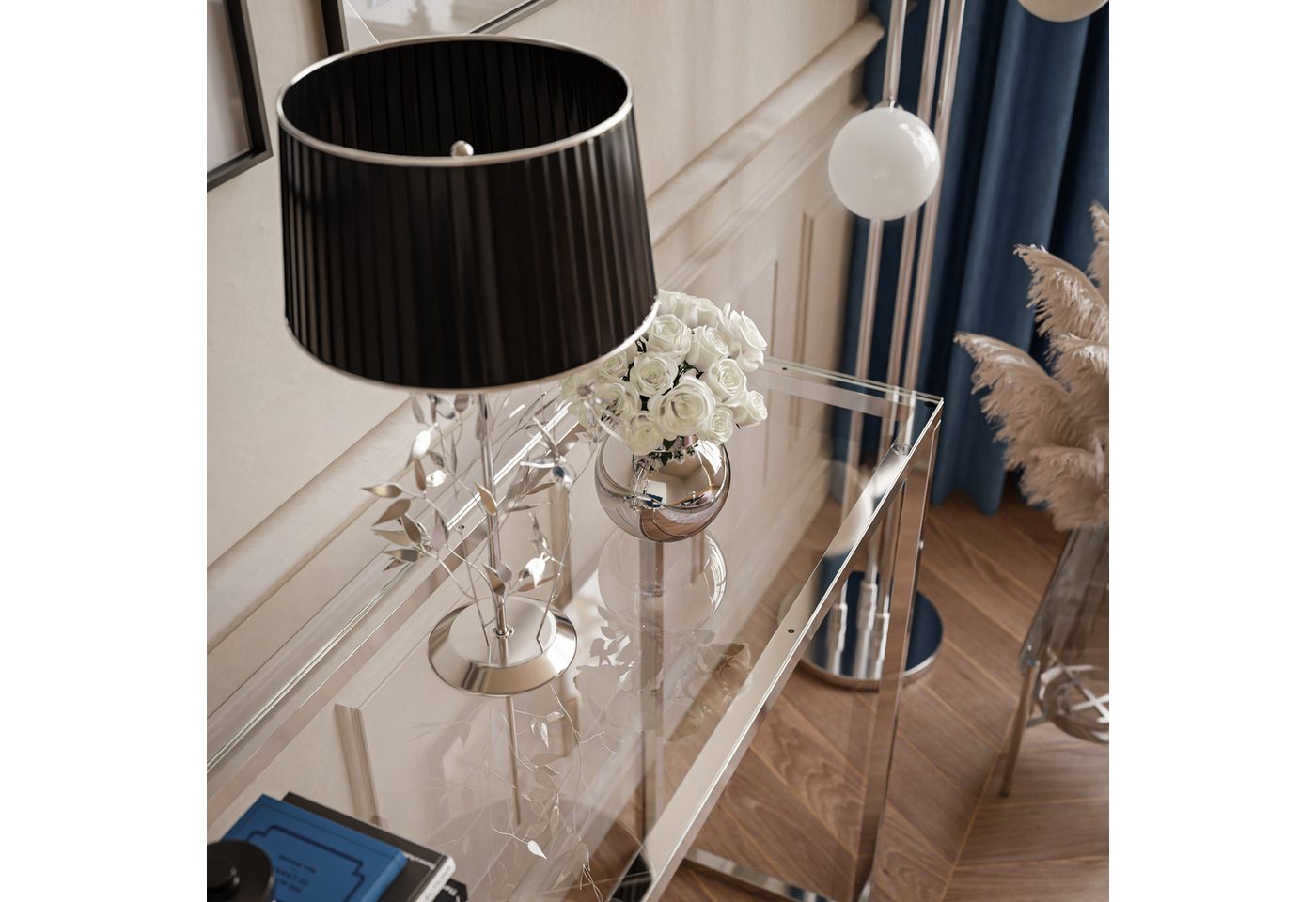 Lookway Konsolentisch MODERN GLASS mit silberfarbenem, verchromtem Gestell (1x Konsole), Breite: 80/100 cm, Höhe: 79 cm, Tiefe: 30 cm – Bild 3 von 4