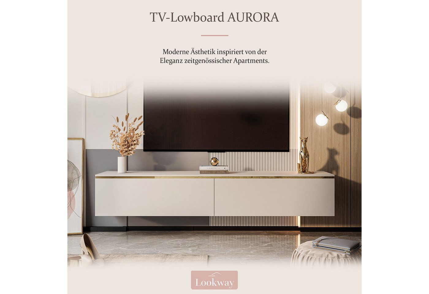 Lookway Lowboard AURORA Kaschmir Hängende TV-Schrank oder auf Beinen 180 cm, 180x32/45/46x40 – Bild 2 von 5