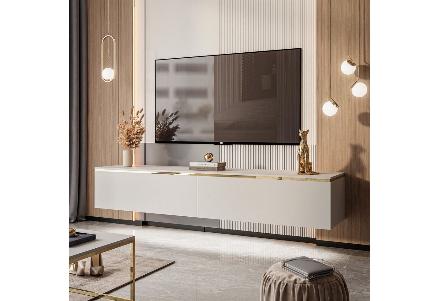 Lookway Lowboard AURORA Kaschmir Hängende TV-Schrank oder auf Beinen 180 cm, 180x32/45/46x40 – Bild 5 von 5