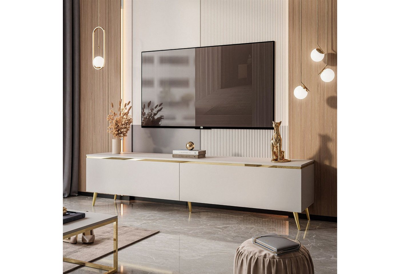 Lookway Lowboard AURORA Kaschmir Hängende TV-Schrank oder auf Beinen 180 cm, 180x32/45/46x40 – Bild 5 von 5