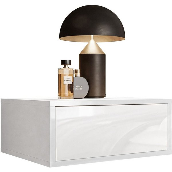 Lookway Nachttisch BLANCO Hängender Nachttisch mit LED Beleuchtung (1x Nachttisch), 45x20x36,6 cm