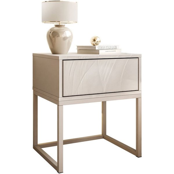 Lookway Nachttisch BLANCO Kaschmir auf Gestell – Moderner Nachtschrank fürs Schlafzimmer (1x Nachttisch), 45x52x37 cm