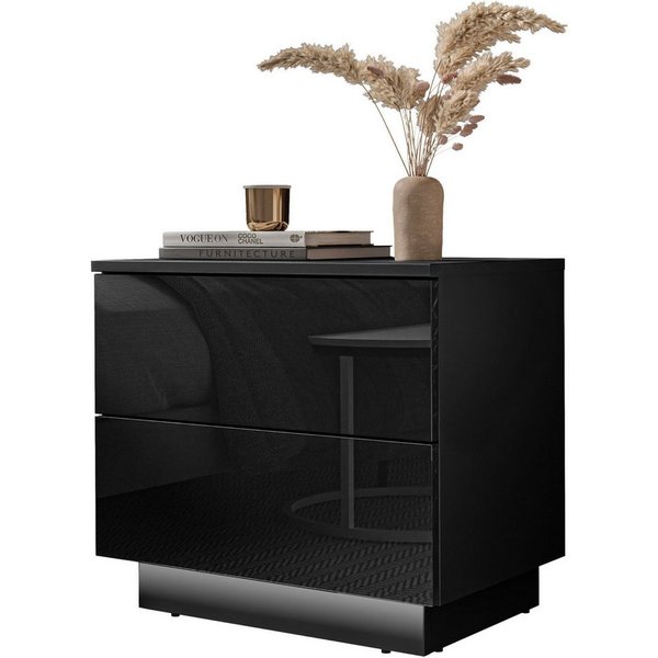 Lookway Nachttisch LINA mit Push-Open System Hochglanz LED, 55x50x37 cm