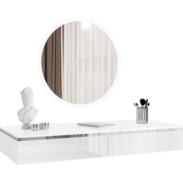 Lookway Schminktisch AURORA SILVER Hängender Kosmetiktisch mit Spiegel (1x Konsole und 1x Spiegl), Breite: 102 cm, Höhe: 15 cm, Tiefe: 43,6 cm