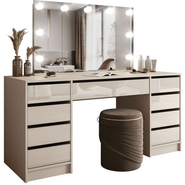 Lookway Schminktisch MADA DOUBLE ELITE mit Spiegel und Beleuchtung, 152x75x53,6 cm