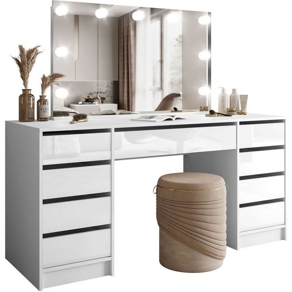 Lookway Schminktisch MADA DOUBLE ELITE mit Spiegel und Beleuchtung, 152x75x53,6 cm