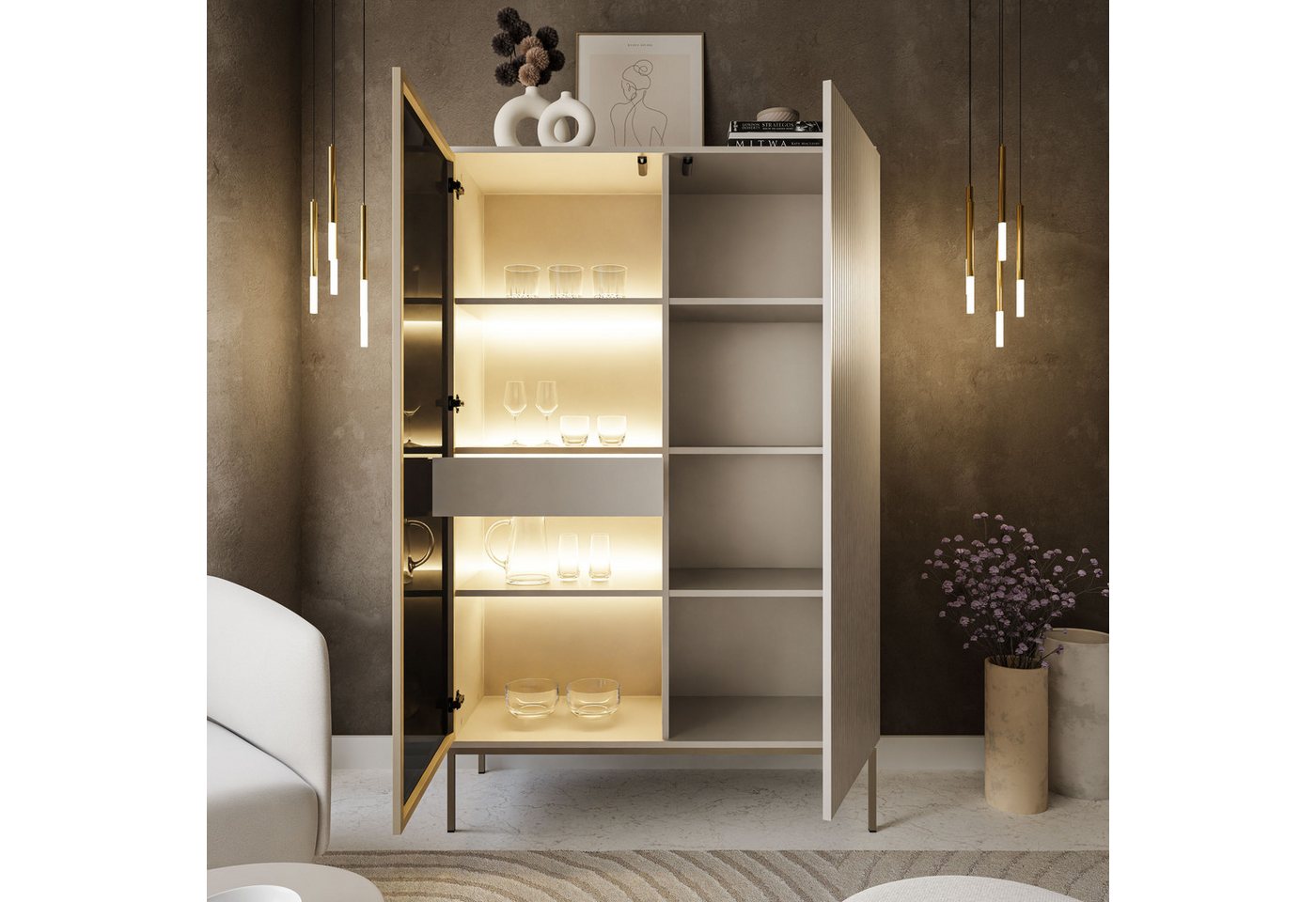 Lookway Vitrine ECLIPSE WTSZ104 in Kaschmir mit LED Beleuchtung Breite: 104 cm, Höhe: 166 cm, Tiefe: 39 cm – Bild 3 von 5