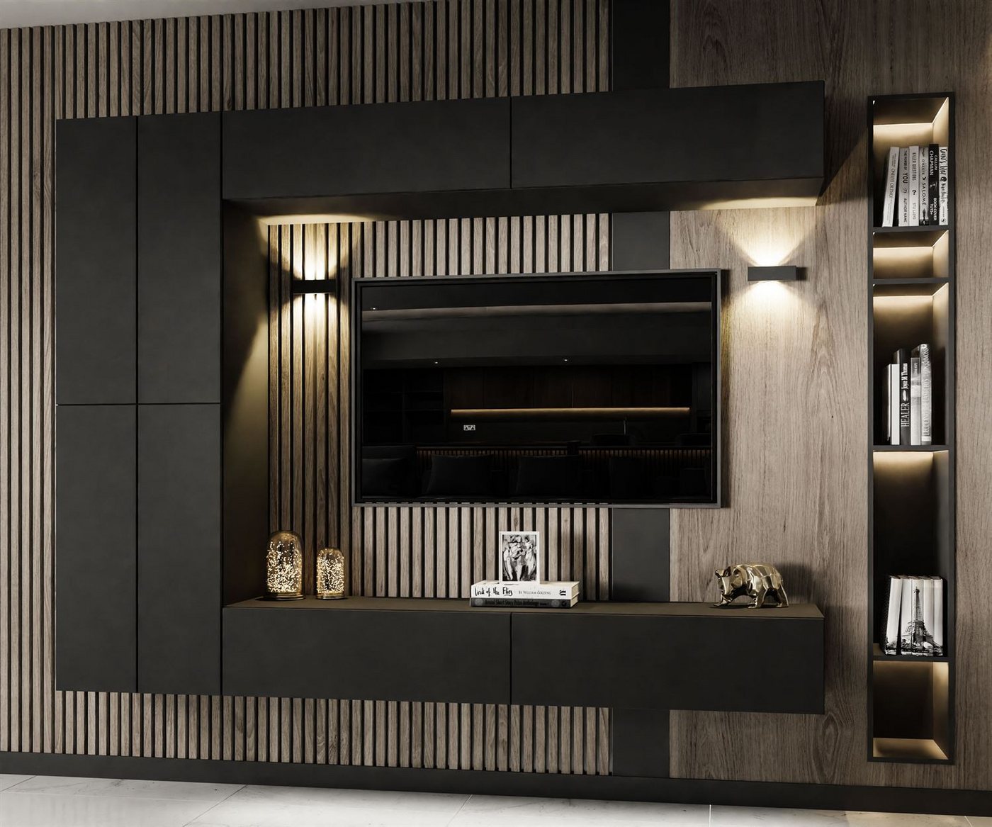Lookway Wohnwand COLETTE MATT III mit Push-to-Open-System und LED-Beleuchtung, Breite: 175 cm, Höhe: 29,5 cm, Tiefe: 40 cm – Bild 2 von 5