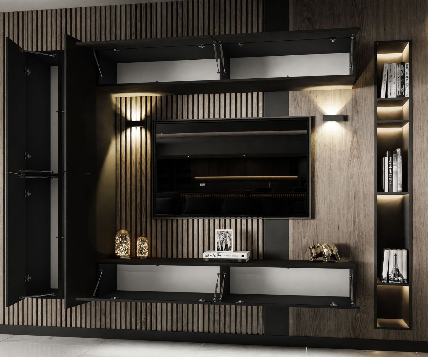 Lookway Wohnwand COLETTE MATT III mit Push-to-Open-System und LED-Beleuchtung, Breite: 175 cm, Höhe: 29,5 cm, Tiefe: 40 cm – Bild 3 von 5