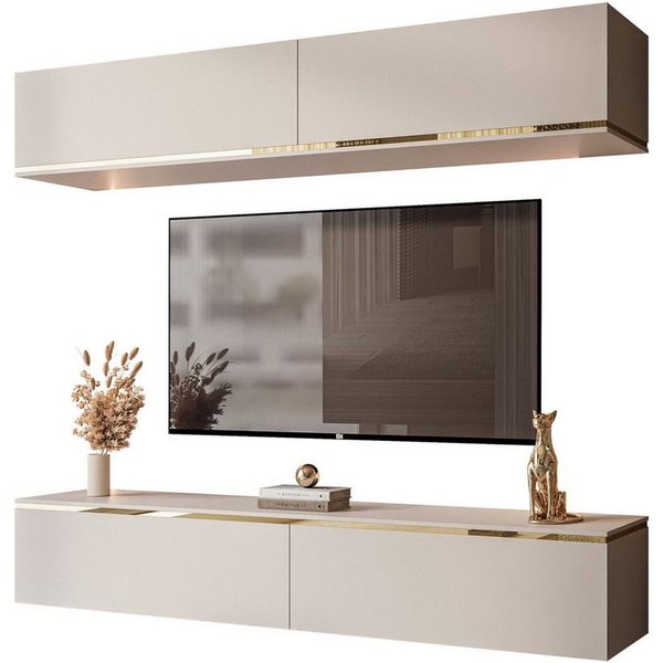 Lookway Wohnwand hängende AURORA Kaschmir mit LED, Fronten in Matt, Breite: 180 cm, Höhe 32 cm, Tiefe: 40 cm