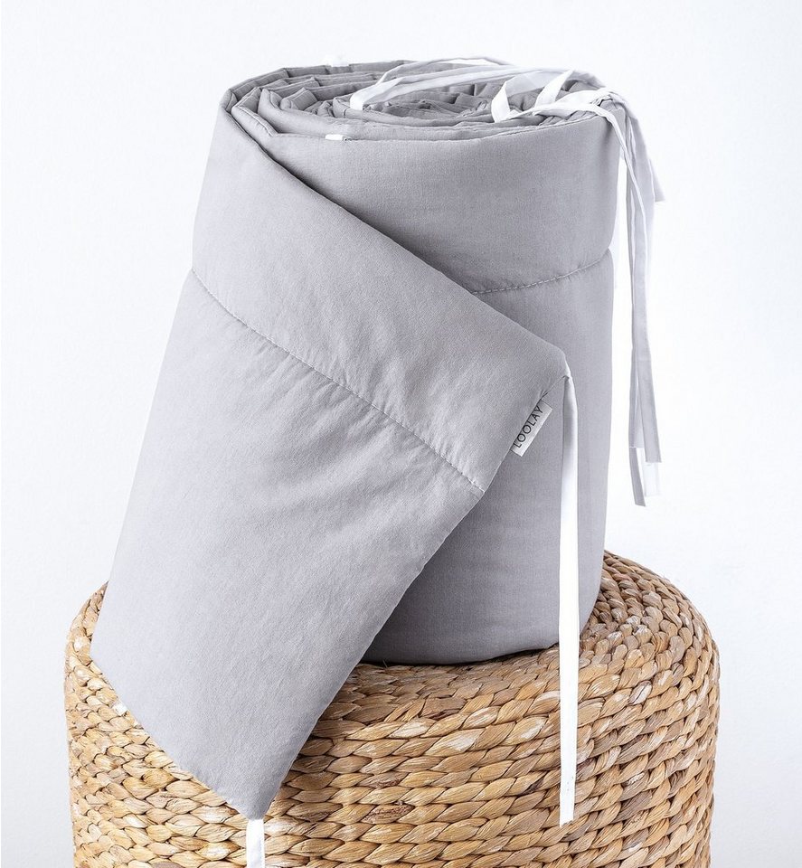Loolay Bettnestchen 100% GRAU BIO-Baumwolle Atmungsaktives Babybett BETTUMRANDUNG, (Umrandung Kopfschutz Bettschlange 420, 360, 210, 180 x 30cm, Babyausstattung – Bild 2 von 5