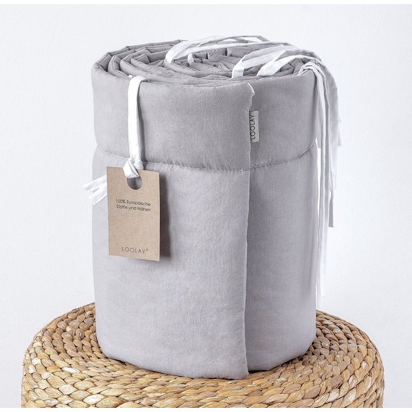 Loolay Bettnestchen 100% GRAU BIO-Baumwolle Atmungsaktives Babybett BETTUMRANDUNG, (Umrandung Kopfschutz Bettschlange 420, 360, 210, 180 x 30cm, Babyausstattung
