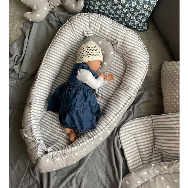 Loolay Bettnestchen Grau Baumwolle BABYNEST Babykokon Neugeborene Babyausstattung SET, (Kuschelnest Reisebett SOLO/ o. im Geschenk SETS, 1-tlg., 100% BAUMWOLLE