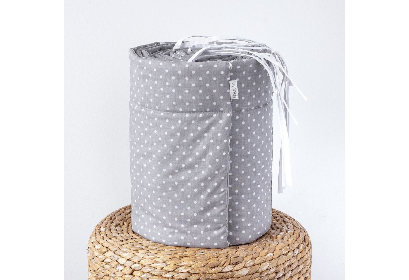 Loolay Bettnestchen GRAU WEIß Baumwolle BETTUMRANDUNG Babybett 420, 360, 210, 180 x 30cm, (Babyausstattung Babynest Kopfschutz Kantenschutz Baby, 100% Baumwolle – Bild 4 von 5