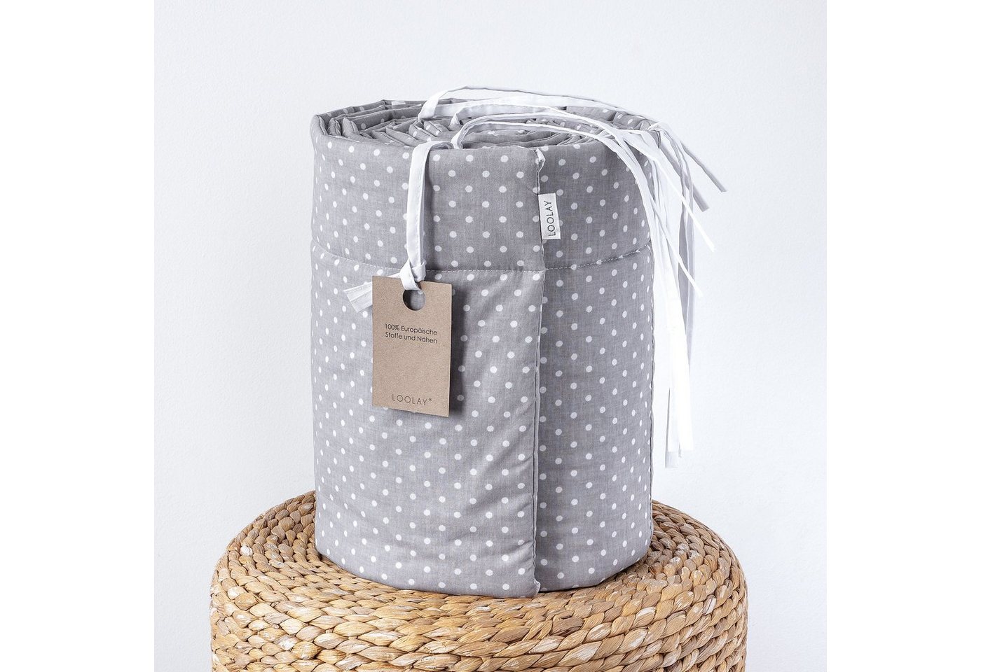 Loolay Bettnestchen GRAU WEIß Baumwolle BETTUMRANDUNG Babybett 420, 360, 210, 180 x 30cm, (Babyausstattung Babynest Kopfschutz Kantenschutz Baby, 100% Baumwolle – Bild 3 von 5