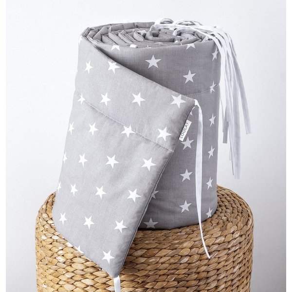 Loolay Bettnestchen GRAU WEIß Baumwolle BETTUMRANDUNG Babybett 420, 360, 210, 180 x 30cm, (Babyausstattung Babynest Kopfschutz Kantenschutz Baby, 100% Baumwolle