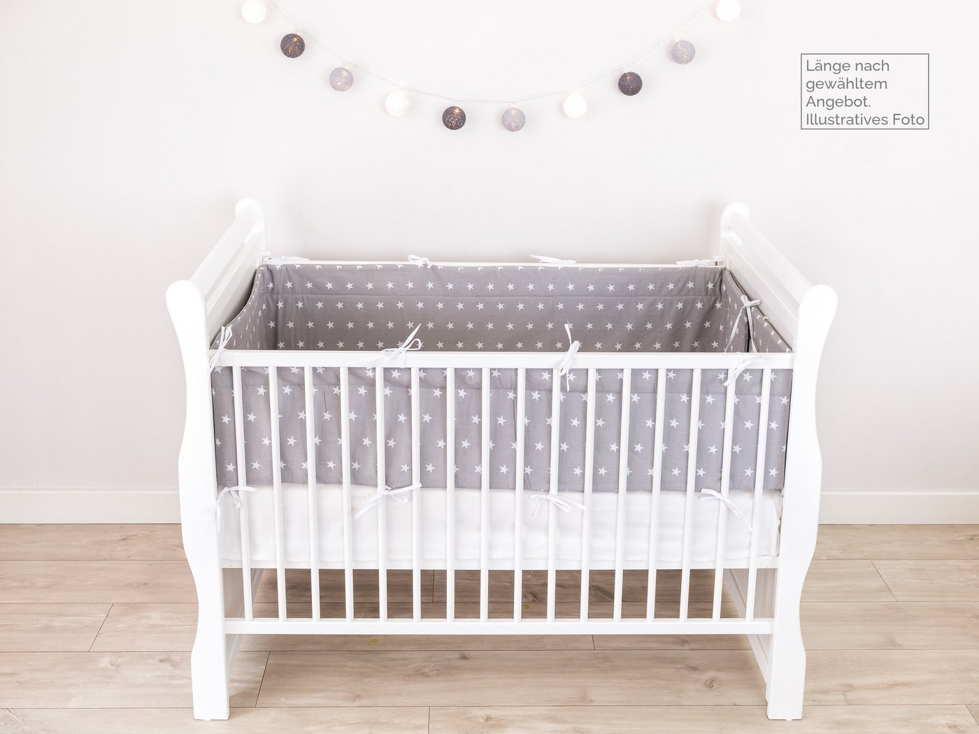Loolay Bettnestchen GRAU WEIß Baumwolle BETTUMRANDUNG Babybett 420, 360, 210, 180 x 30cm, (Babyausstattung Babynest Kopfschutz Kantenschutz Baby, 100% Baumwolle – Bild 2 von 5