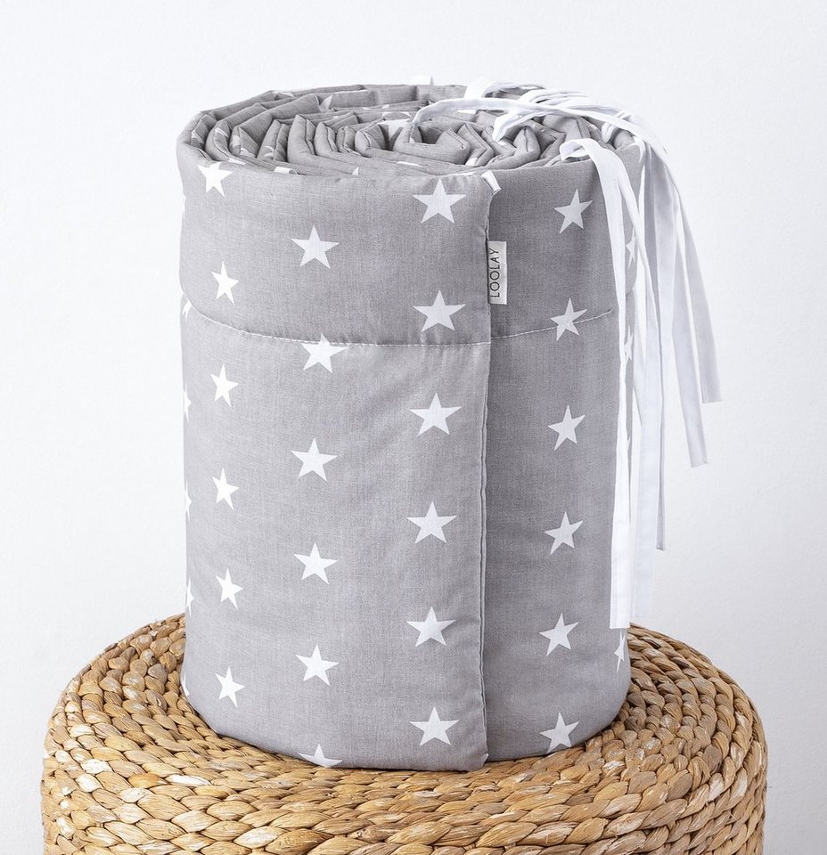 Loolay Bettnestchen GRAU WEIß Baumwolle BETTUMRANDUNG Babybett 420, 360, 210, 180 x 30cm, (Babyausstattung Babynest Kopfschutz Kantenschutz Baby, 100% Baumwolle – Bild 5 von 5