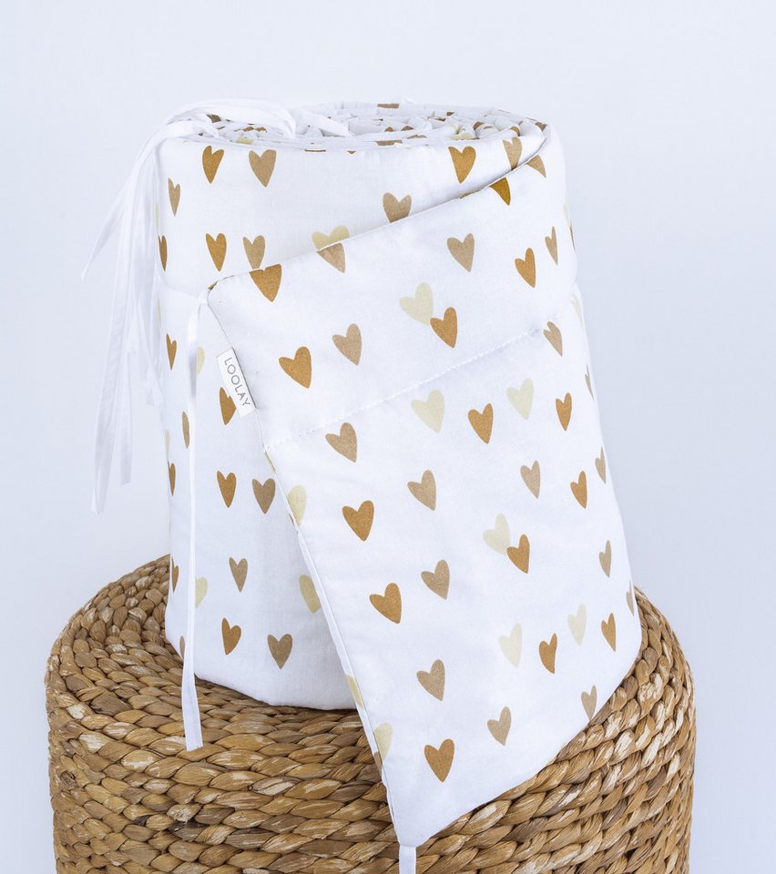 Loolay Bettnestchen HERZCHEN Beige Braun Baumwolle Atmungsaktives Babybett BETTUMRANDUNG, (Bett 140x70cm - 420, 210 cm, 120x60cm - 360, 180 cm, Babyaussttatung  – Bild 2 von 5