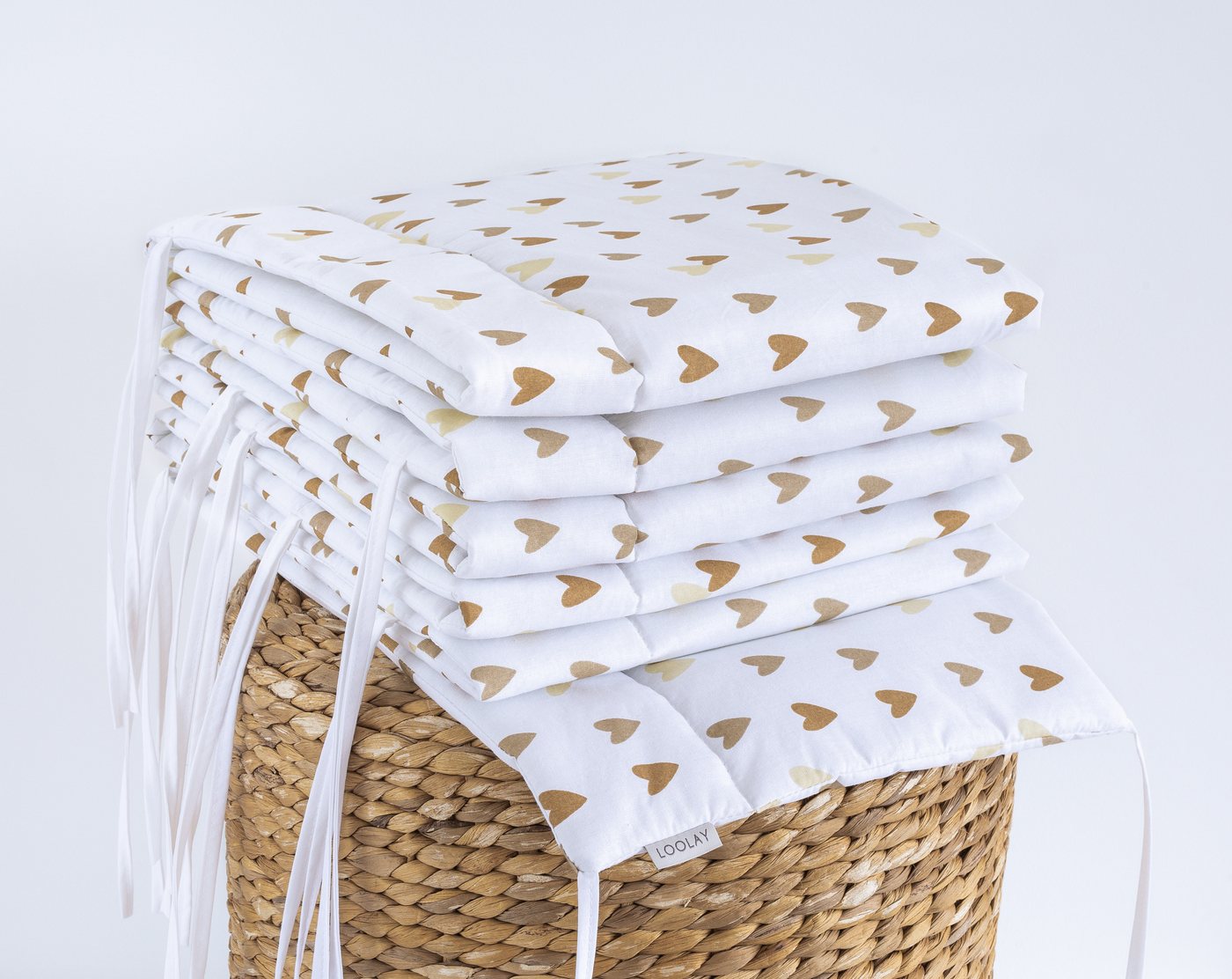 Loolay Bettnestchen HERZCHEN Beige Braun Baumwolle Atmungsaktives Babybett BETTUMRANDUNG, (Bett 140x70cm - 420, 210 cm, 120x60cm - 360, 180 cm, Babyaussttatung  – Bild 3 von 5