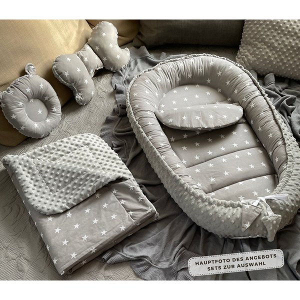 Loolay Bettnestchen MINKY/ Baumwolle BABYNEST Babykokon Geschenk Babyausstattung SETS, (MUSTER: Sterne GRAU/ MINKY Grau, SOLO oder im SETS, 1-tlg., PREMIUM BABY