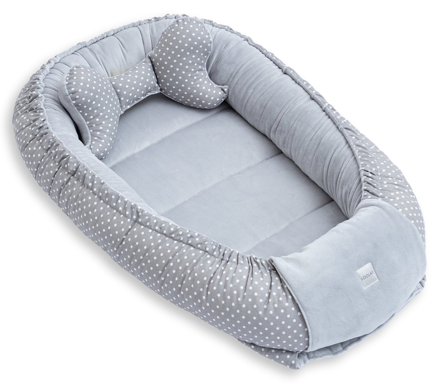 Loolay Kuschelnest BABYNEST 5 TLG. Set PREMIUM Babyausstattung Baumwolle & Samt Velours, (MUSTER: GRAU Samt Velour/ Mini PUNKTE Grau, 5-tlg., Liebevoll handgefe – Bild 3 von 5