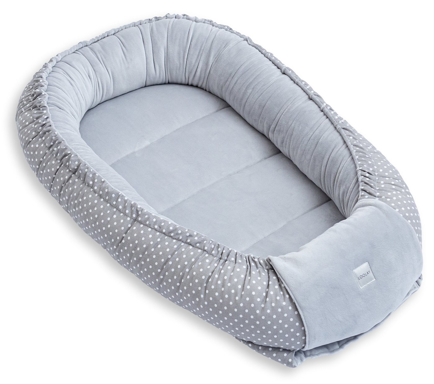 Loolay Kuschelnest BABYNEST 5 TLG. Set PREMIUM Babyausstattung Baumwolle & Samt Velours, (MUSTER: GRAU Samt Velour/ Mini PUNKTE Grau, 5-tlg., Liebevoll handgefe – Bild 5 von 5