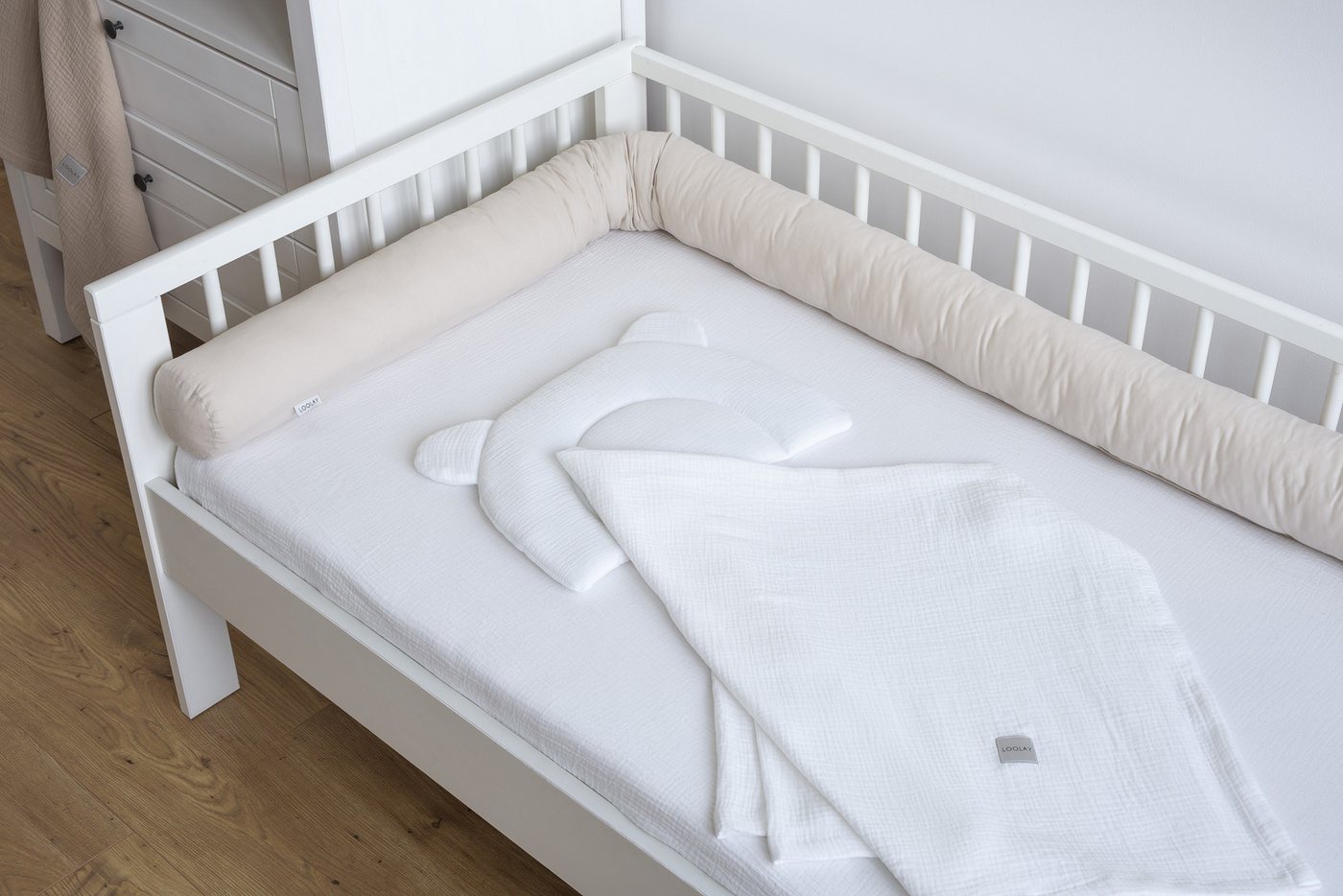 Loolay Nestchenschlange 100% BEIGE Baumwolle Multifunktion PREMIUM Bettschlange Stoffschlange, (Bettumrandung Krabbeldecke Babybett Umrandung Schlange Bett Kopf – Bild 2 von 5