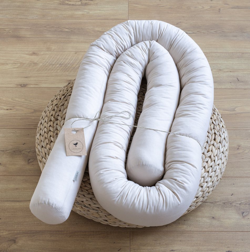 Loolay Nestchenschlange 100% BEIGE Baumwolle Multifunktion PREMIUM Bettschlange Stoffschlange, (Bettumrandung Krabbeldecke Babybett Umrandung Schlange Bett Kopf – Bild 4 von 5