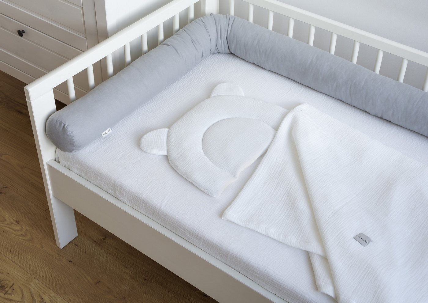 Loolay Nestchenschlange 100% GRAU Baumwolle Multifunktion PREMIUM Bettschlange Stoffschlange, (Bettumrandung Krabbeldecke Babybett Umrandung Schlange Bett Kopfs – Bild 2 von 5