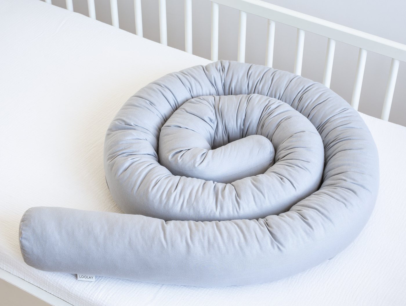 Loolay Nestchenschlange 100% GRAU Baumwolle Multifunktion PREMIUM Bettschlange Stoffschlange, (Bettumrandung Krabbeldecke Babybett Umrandung Schlange Bett Kopfs – Bild 3 von 5