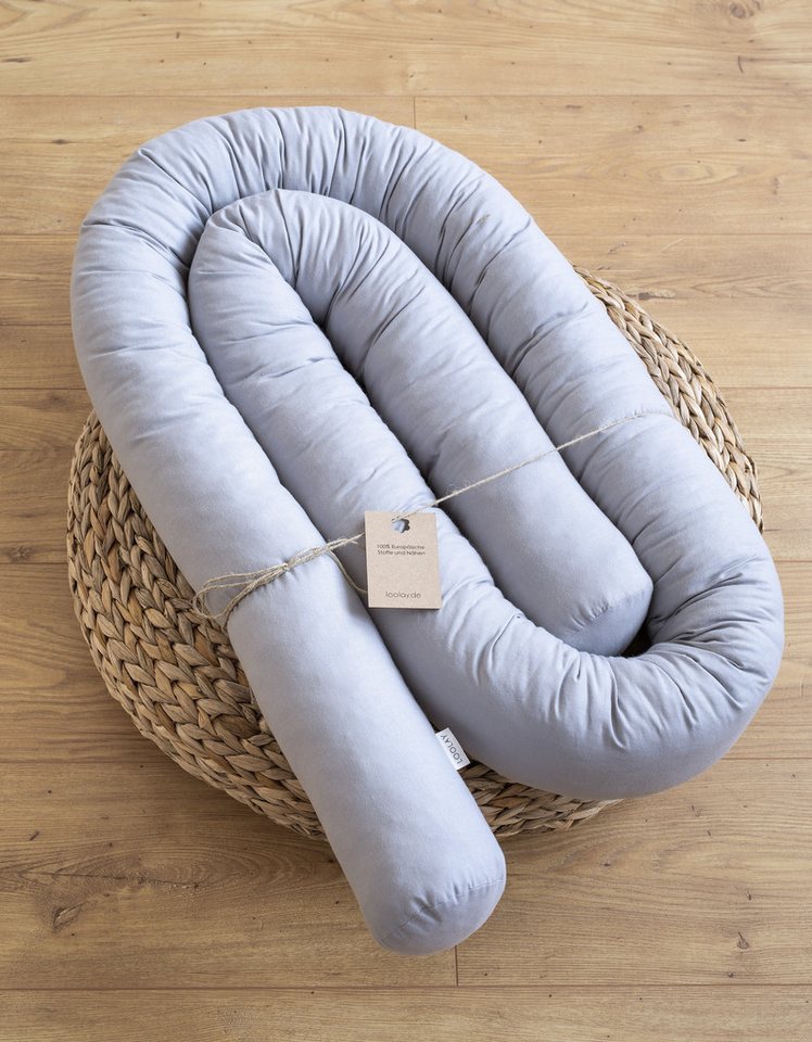 Loolay Nestchenschlange 100% GRAU Baumwolle Multifunktion PREMIUM Bettschlange Stoffschlange, (Bettumrandung Krabbeldecke Babybett Umrandung Schlange Bett Kopfs – Bild 4 von 5