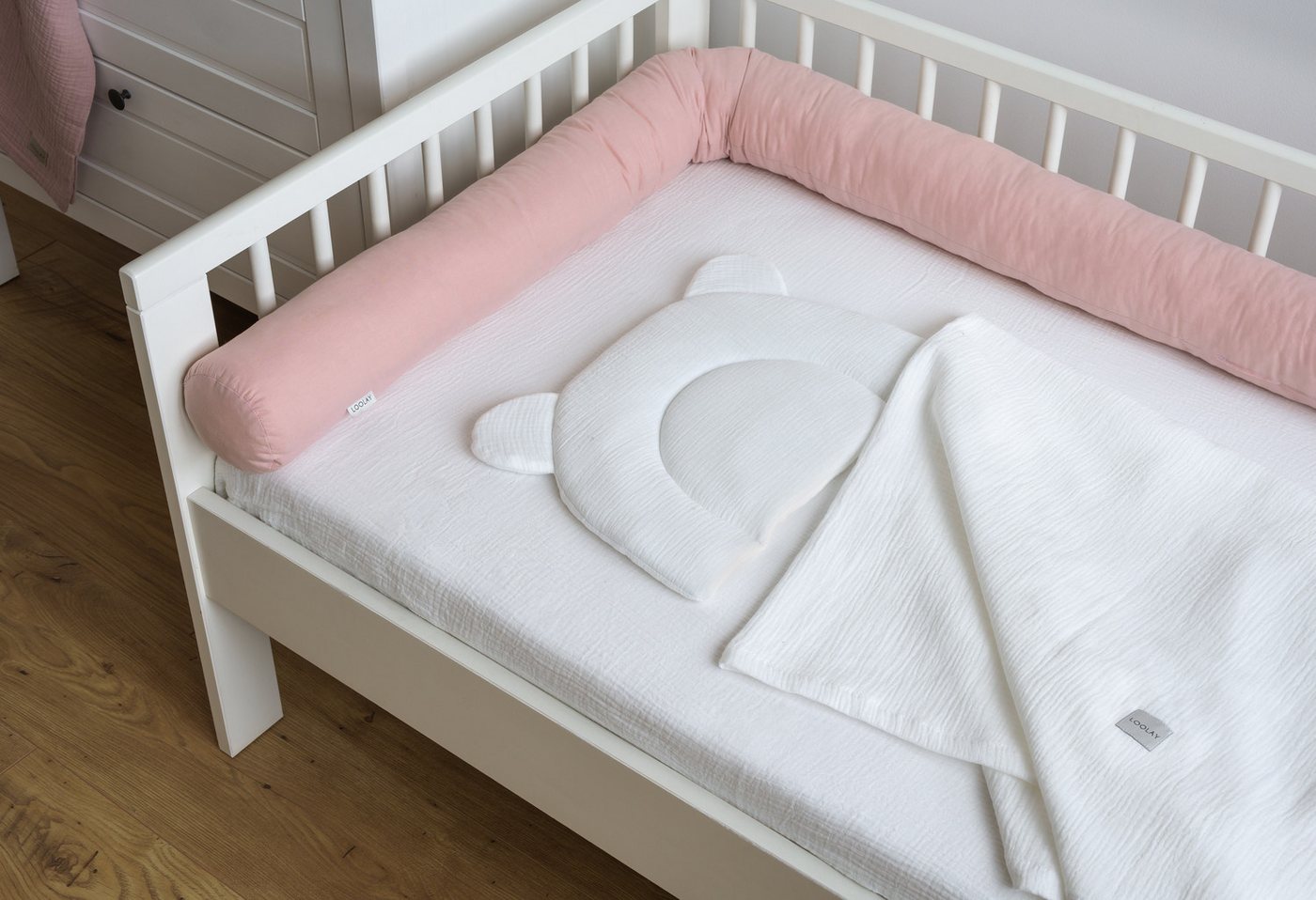 Loolay Nestchenschlange 100% ROSA Baumwolle Multifunktion PREMIUM Bettschlange Stoffschlange, (STAUBROSA Bettumrandung Krabbeldecke Babybett Umrandung Schlange  – Bild 2 von 5