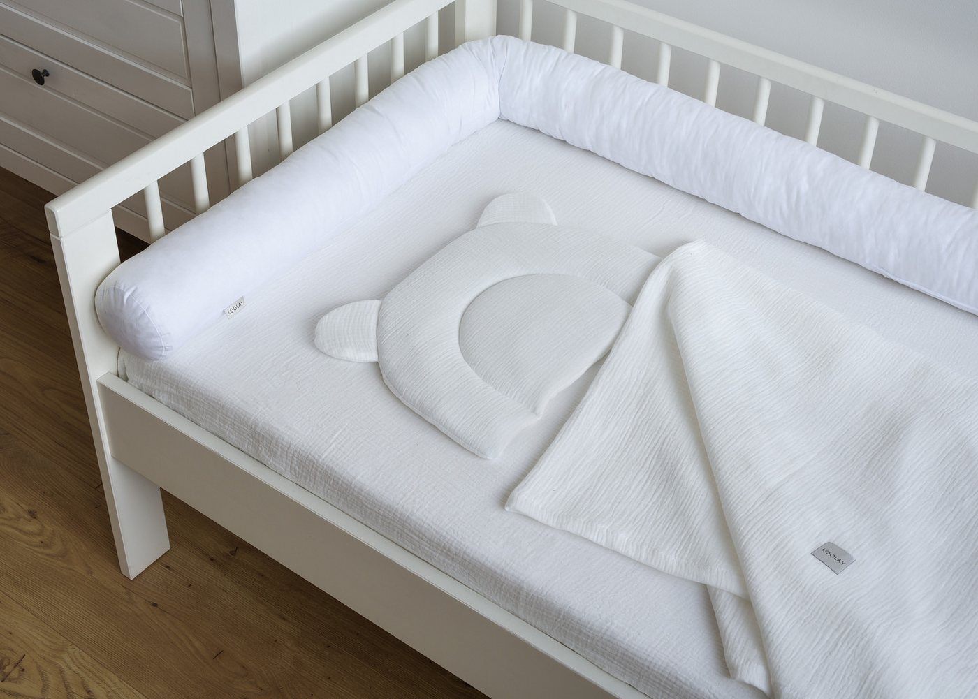 Loolay Nestchenschlange 100% WEIß Baumwolle Multifunktion PREMIUM Bettschlange Stoffschlange, (Bettumrandung Krabbeldecke Babybett Umrandung Schlange Bett Kopfs – Bild 2 von 5