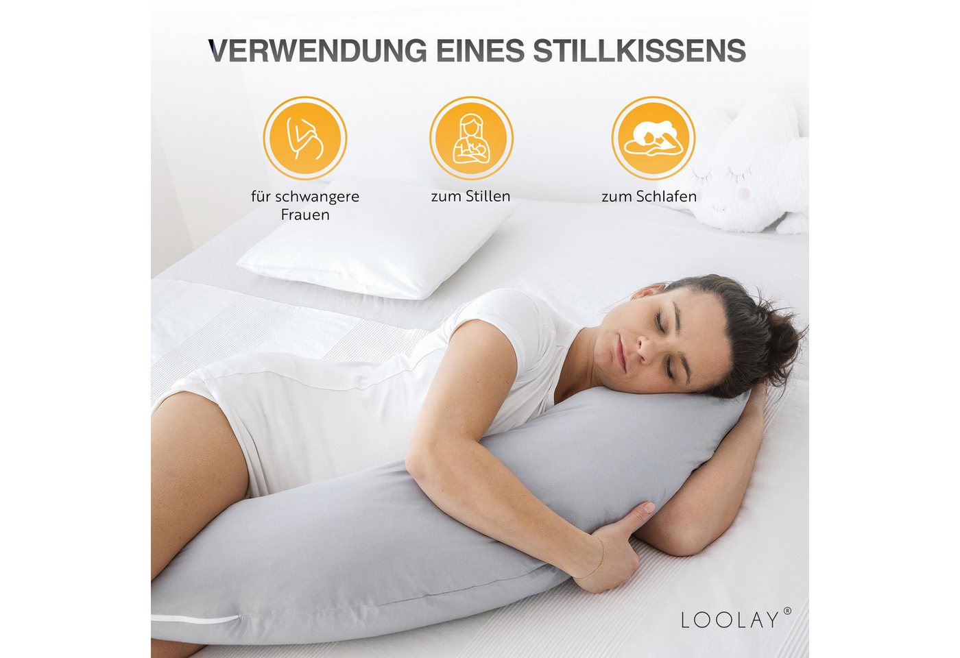 Loolay Seitenschläferkissen M/ L oder L/ XL Schwangerschaftskissen Stillkissen Schlafen Kissen, M/ L oder L/ XL Lagerungskissen + 100% Baumwolle Bezug 170 und 1 – Bild 5 von 5