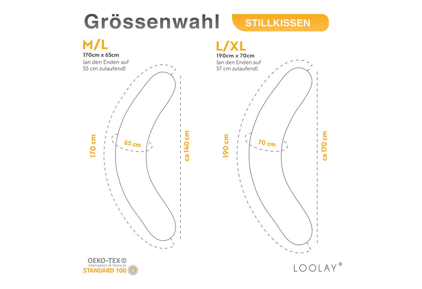 Loolay Seitenschläferkissen M/ L oder L/ XL Schwangerschaftskissen Stillkissen Schlafen Kissen, M/ L oder L/ XL Lagerungskissen + 100% Baumwolle Bezug 170 und 1 – Bild 2 von 5