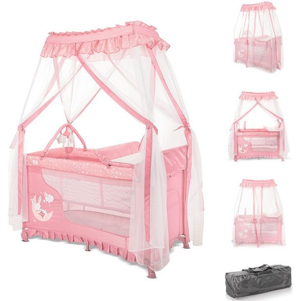 LORELLI Baby-Reisebett Magic Sleep 2 Ebenen, Wickelauflage, Mobile, Baldachin, Räder, Tragetasche, Polyester
