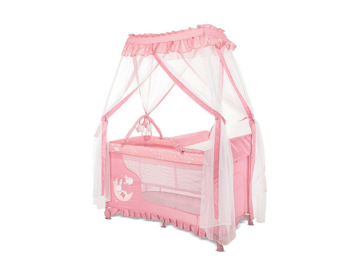 LORELLI Baby-Reisebett Magic Sleep 2 Ebenen, Wickelauflage, Mobile, Baldachin, Räder, Tragetasche, Polyester – Bild 2 von 5