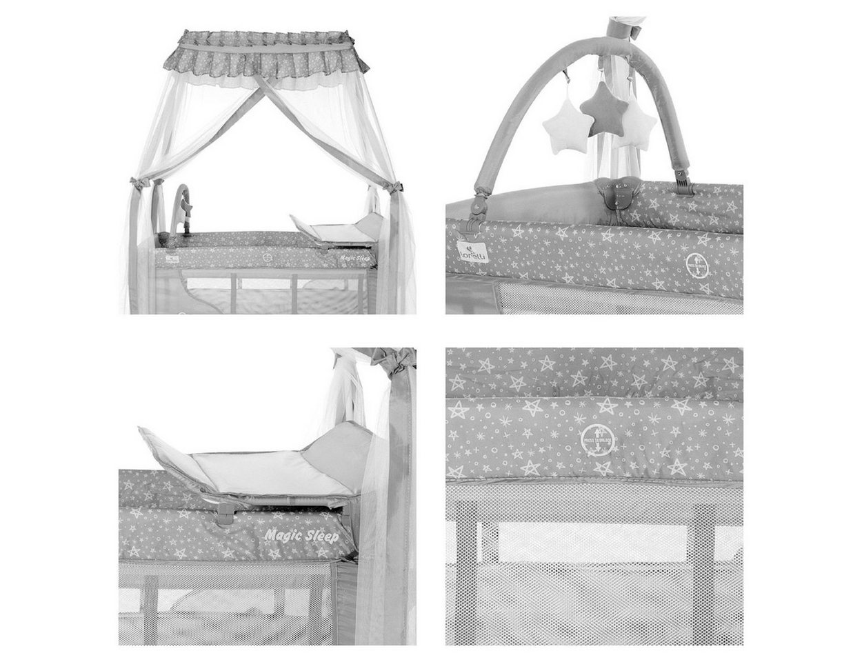 LORELLI Baby-Reisebett Magic Sleep 2 Ebenen, Wickelauflage, Mobile, Baldachin, Räder, Tragetasche, Polyester – Bild 4 von 5