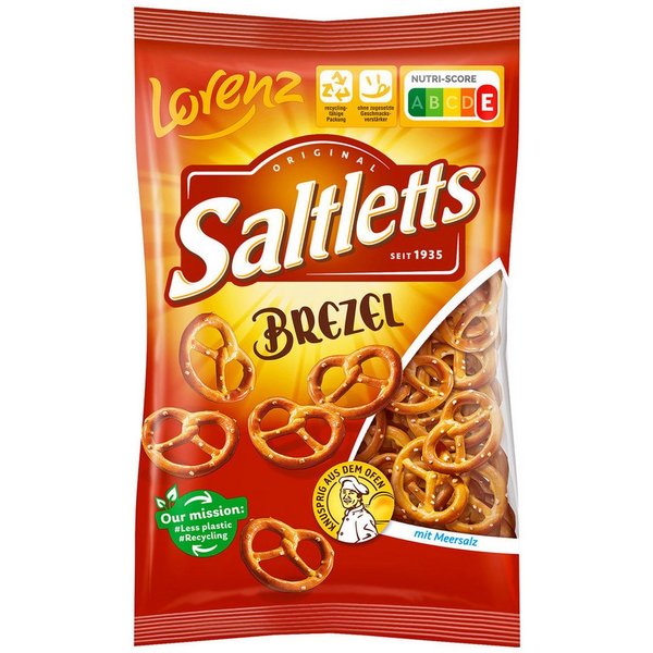 LORENZ Knabberei, Lorenz Saltletts Brezel mit Meersalz und weniger Fett goldbraun 200g