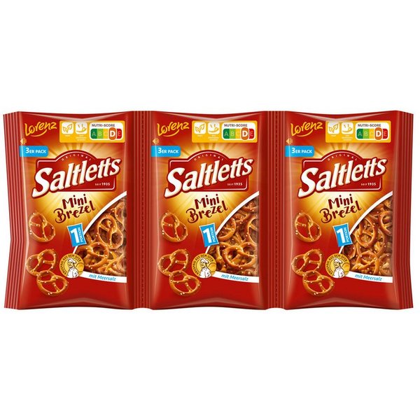 LORENZ Knabberei, Lorenz Mini Laugengebäck Brezel mit Meersalz Kettenbeutel 3x40g