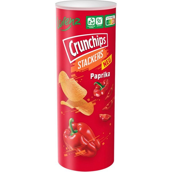 LORENZ Knabberei, Lorenz Crunchips Stackers Paprika knusprige Stapelchips Dose 175g