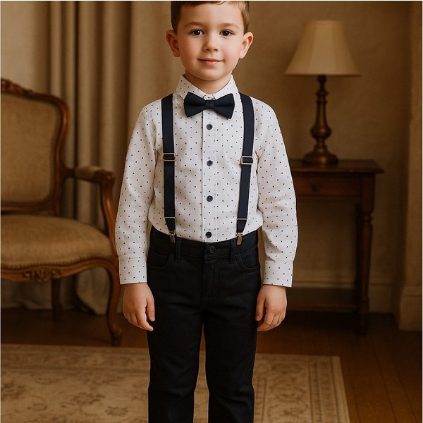 Lorey Medtec Anzug 4-teilig Jungen Outfit, Schwarz-Weiß, Set: Hemd + Hose + Fliege + Hosenträger