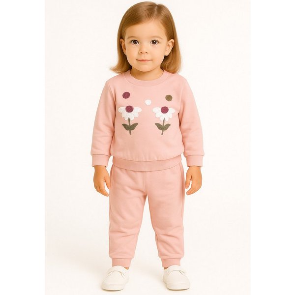 Lorey Medtec Freizeitanzug Mädchen Outfit, 2er Set, Pullover, Hose, Rosa, 100 % Baumwolle (Pullover + Hose)