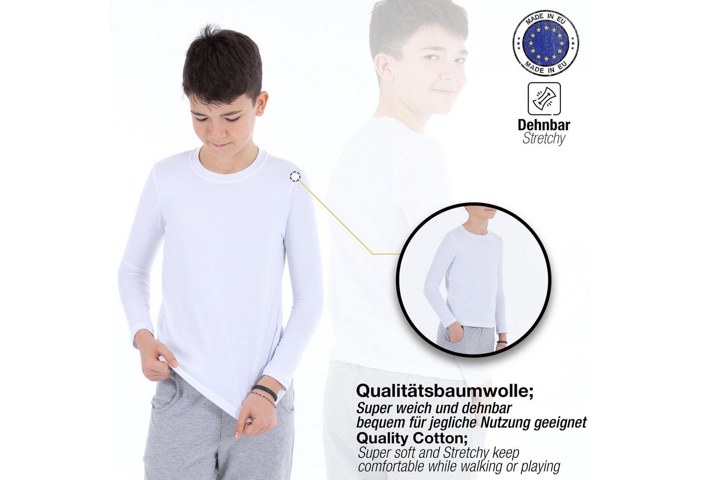 LOREZA Langarmshirt 3er Pack Weiss Jungen Mädchen Langarmshirts Unterhemden Body Shirt (Set, 3-tlg., 3er-Pack) – Bild 3 von 5