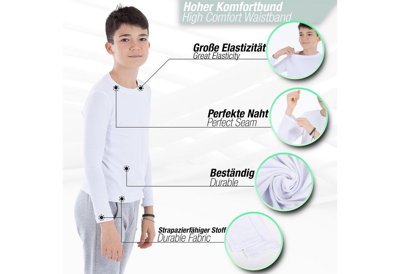 LOREZA Langarmshirt 3er Pack Weiss Jungen Mädchen Langarmshirts Unterhemden Body Shirt (Set, 3-tlg., 3er-Pack) – Bild 4 von 5