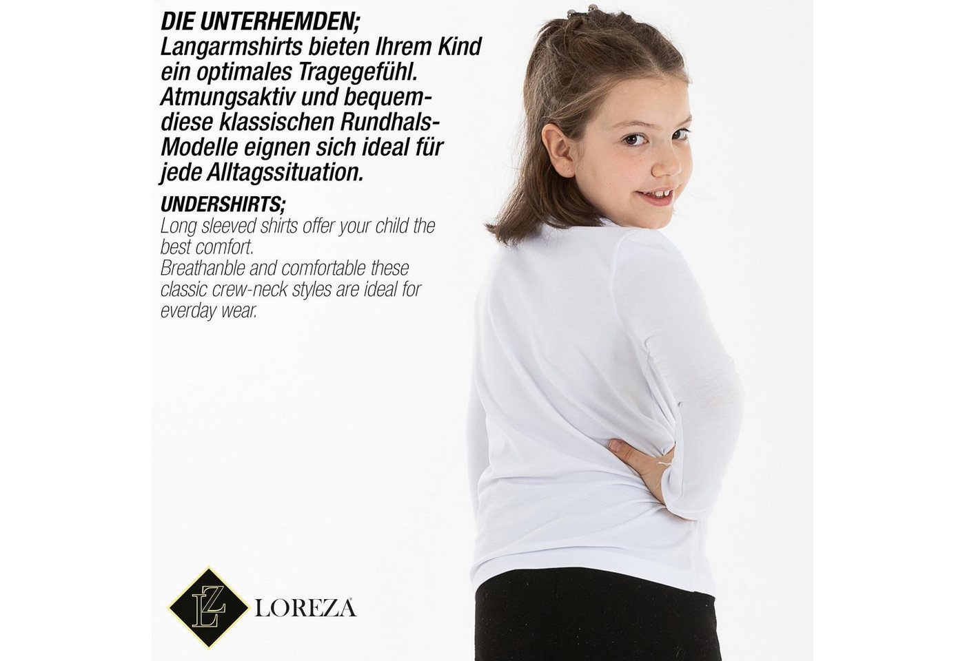 LOREZA Langarmshirt 3er Pack Weiss Jungen Mädchen Langarmshirts Unterhemden Body Shirt (Set, 3-tlg., 3er-Pack) – Bild 5 von 5