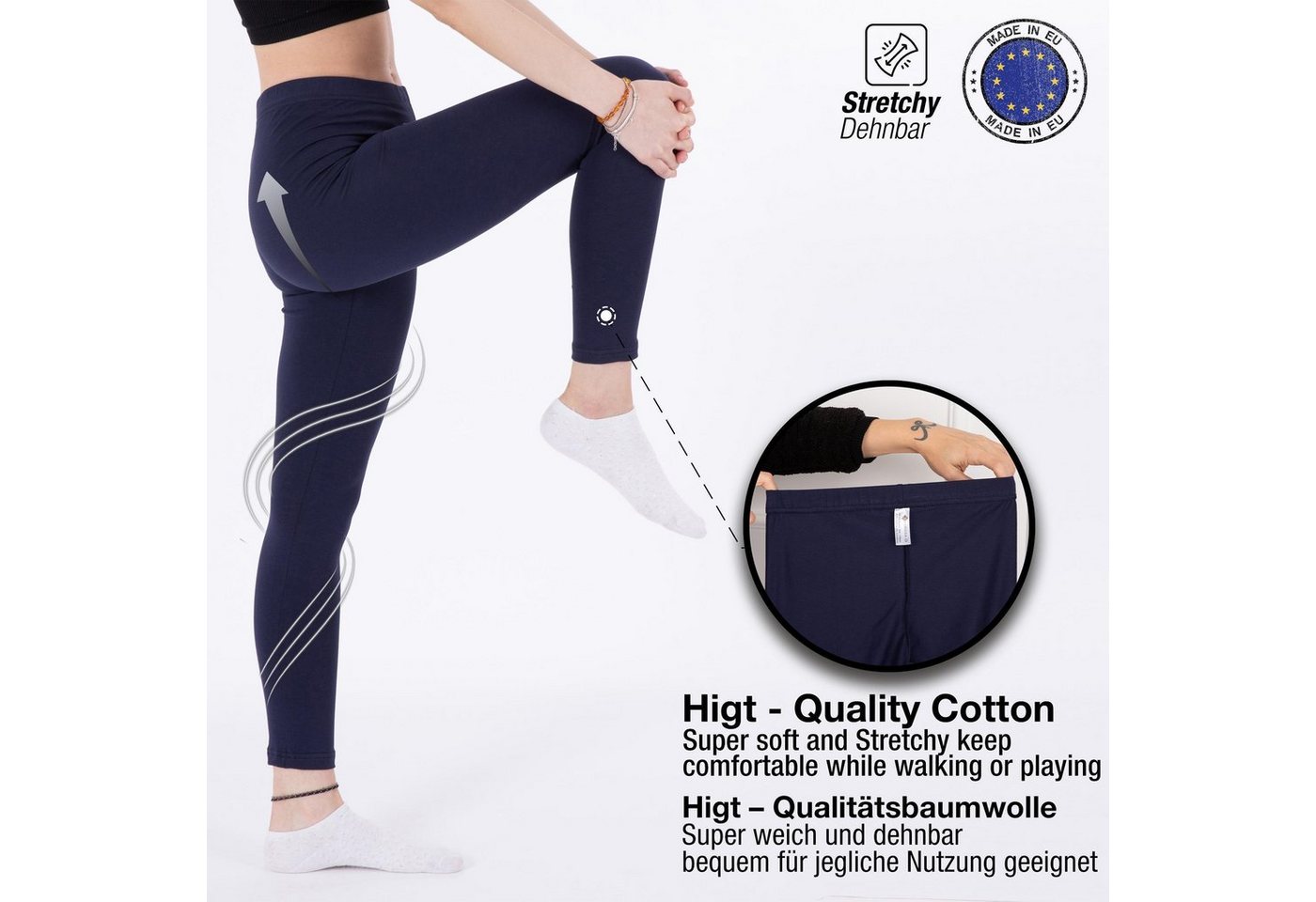 LOREZA Leggings 3 Mädchen Leggings Set lang Baumwolle blickdicht Freizeithose elastisc (3-tlg) elastischer Bund – Bild 3 von 5
